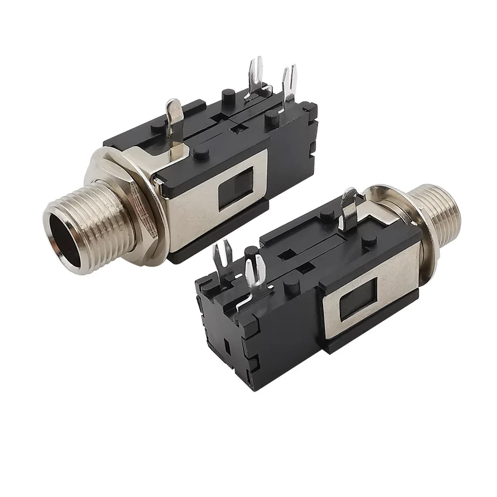 1/2/5Pcs Thread Lock 6.35mm Headphone Socket Phone Audio Mono/Stereo Female Jack Connector 6.35 1/4 inch Panel Mount Adapter - купить по