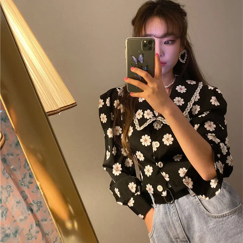 

HStar 2020 Spring Chiffon Floral Print Blouse Shirt Women Puff Sleeve Female Office Shirts Lady Blouse Outfits Top