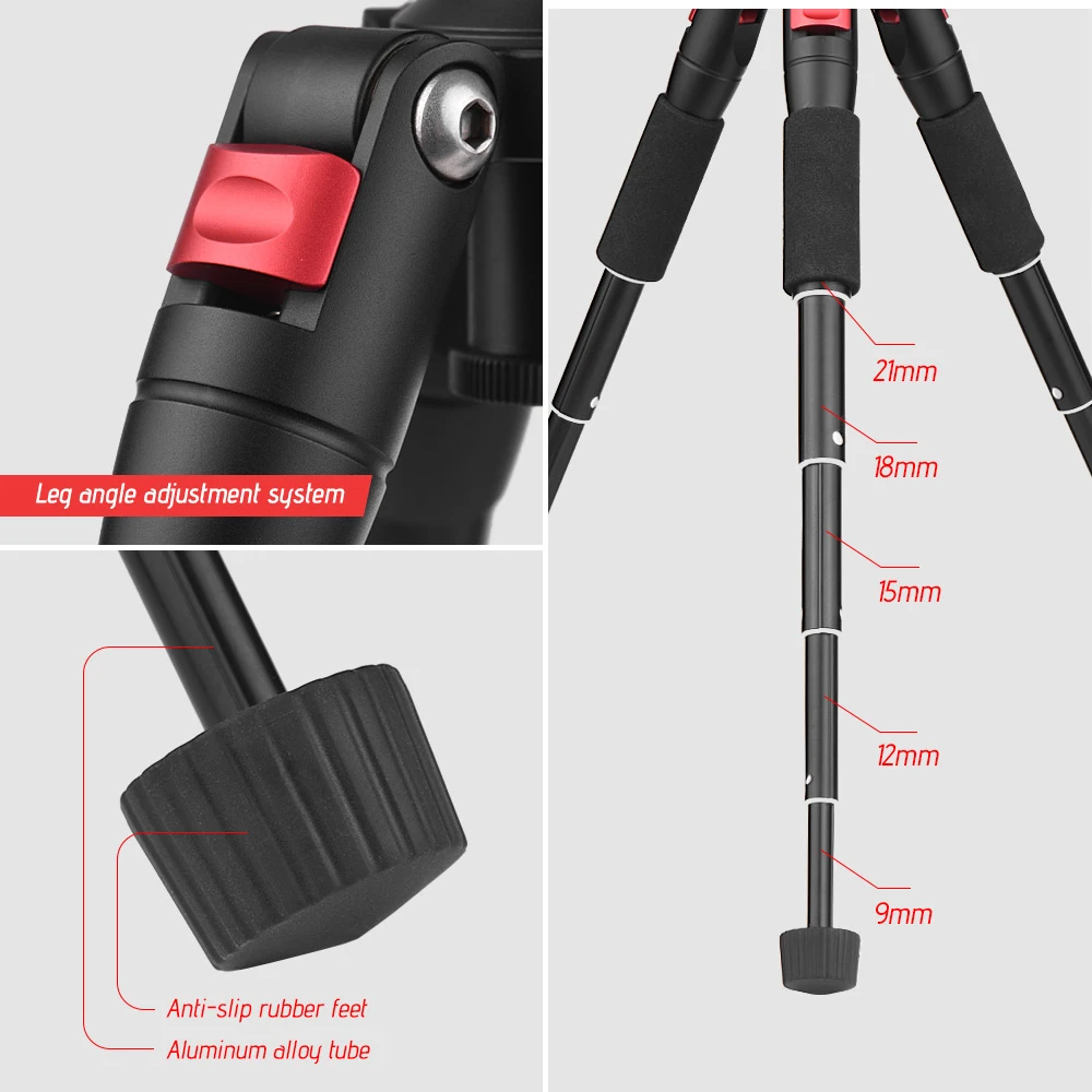 Портативный 5 секционный Выдвижной алюминиевый штатив Andoer с мини шариковой