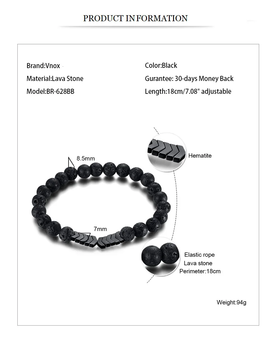 Vnox Mens Volcanic Lava Stone Beads Essential Oil Diffuser Bracelets for Women Healing Balance Yoga Magnet Arrow Charm