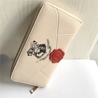 cute beige letter school wallet long zipper pu wallets fashion student purse handbag for fans cosplay gift