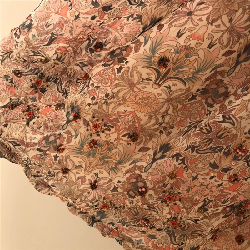 

2021 NEW Woman Floral Print Short Sleeves V-neck with Tied Beaded Detail Fashion Short Dress