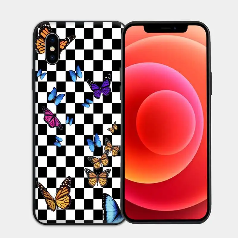 

Back Cover Black white checkered Phone Case for iphone 6s 7 8 plus xr xs 11 12pro max mini case