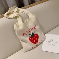 yoreai ins korean strawberry designer simple knitting hollow out shoulder beach bag casual laziness style handbag for women new