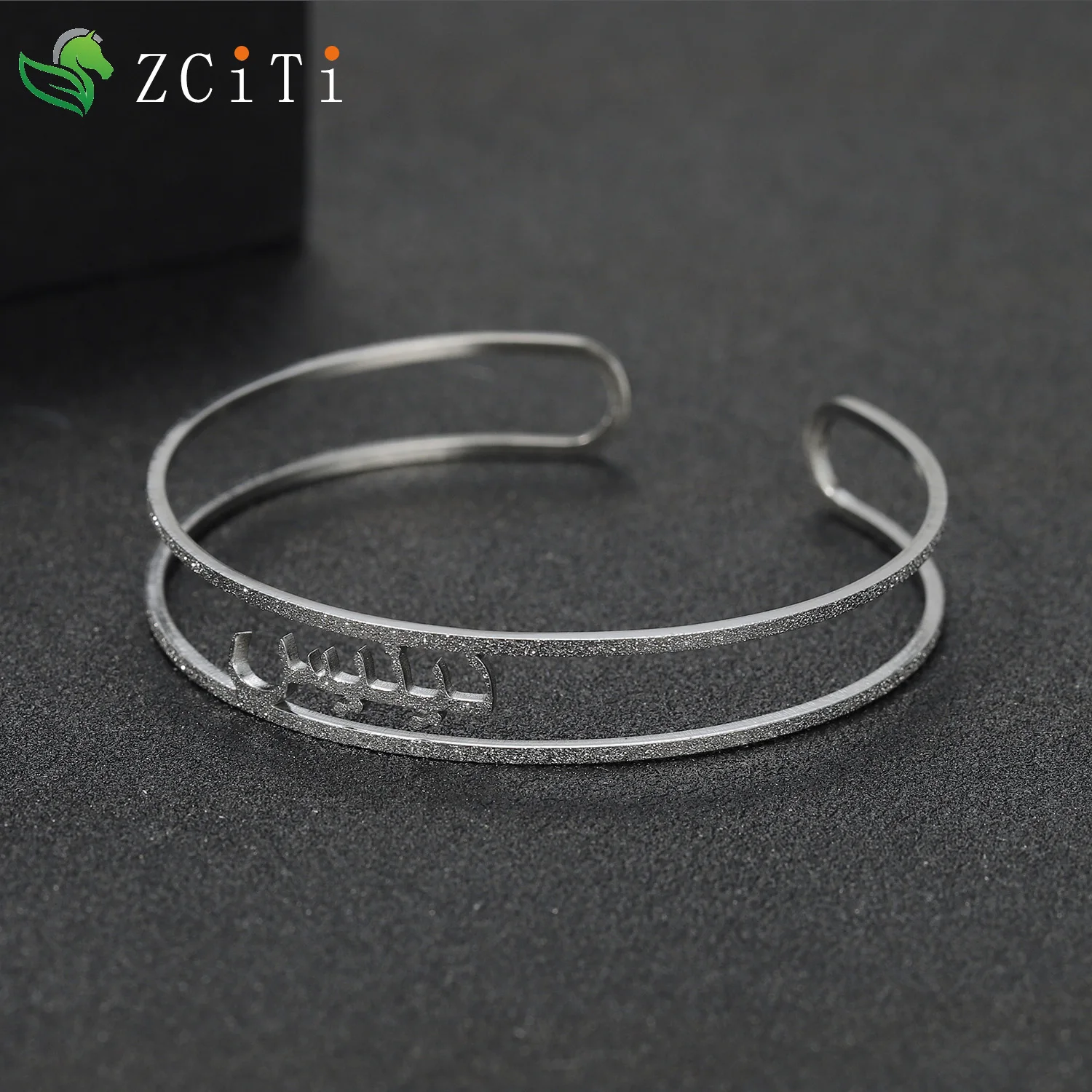 Personalized Silver/gold/Rose Gold Light Plated Frosted Arabic Name Bangles & Custom Bracelet for Women Party Fashion Jewelry