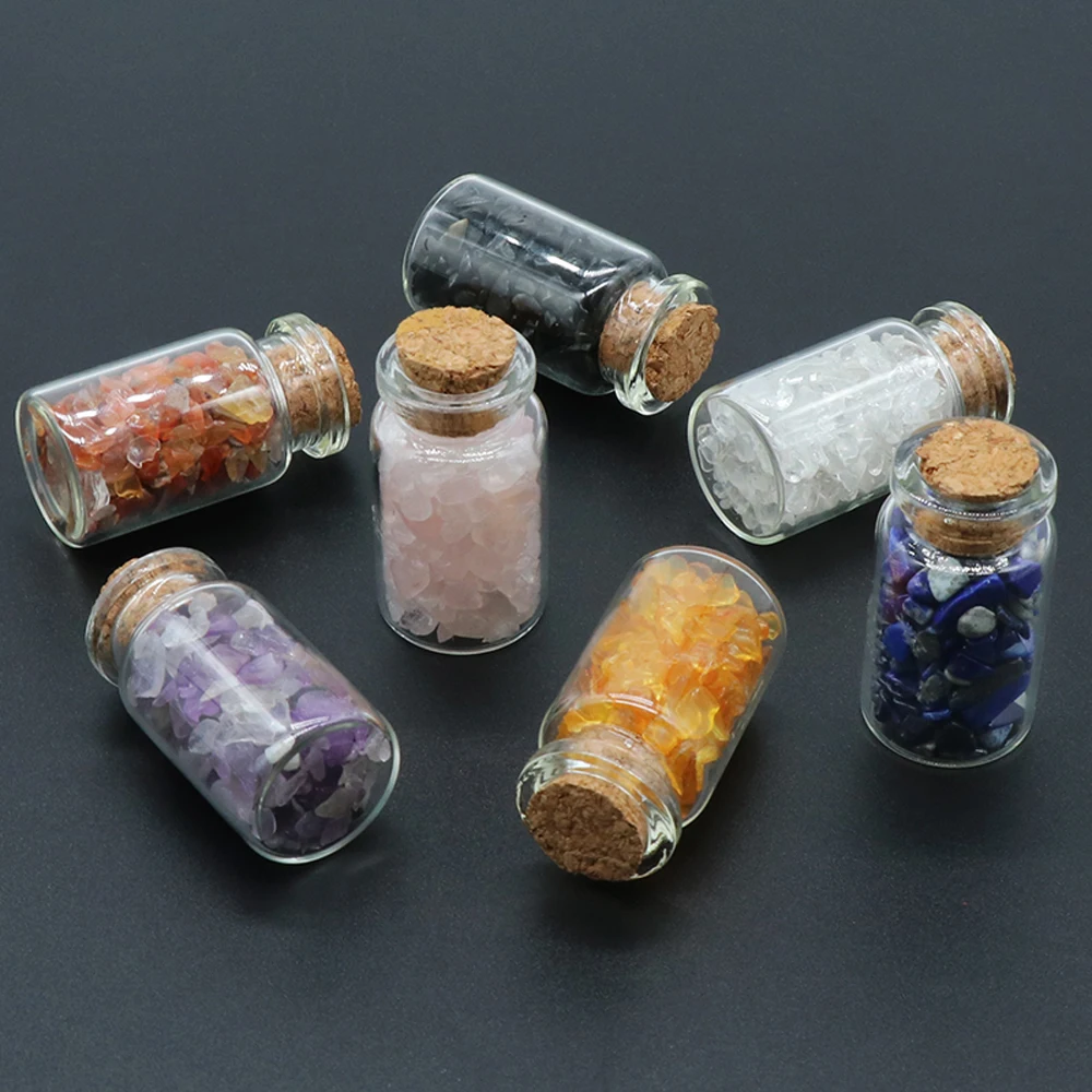 

Mini Wishing Bottle Natural Stone Amethyst Rose Quartz lapis lazuli Gravel Drifting Bottle for Jewelry Making Home Decoration