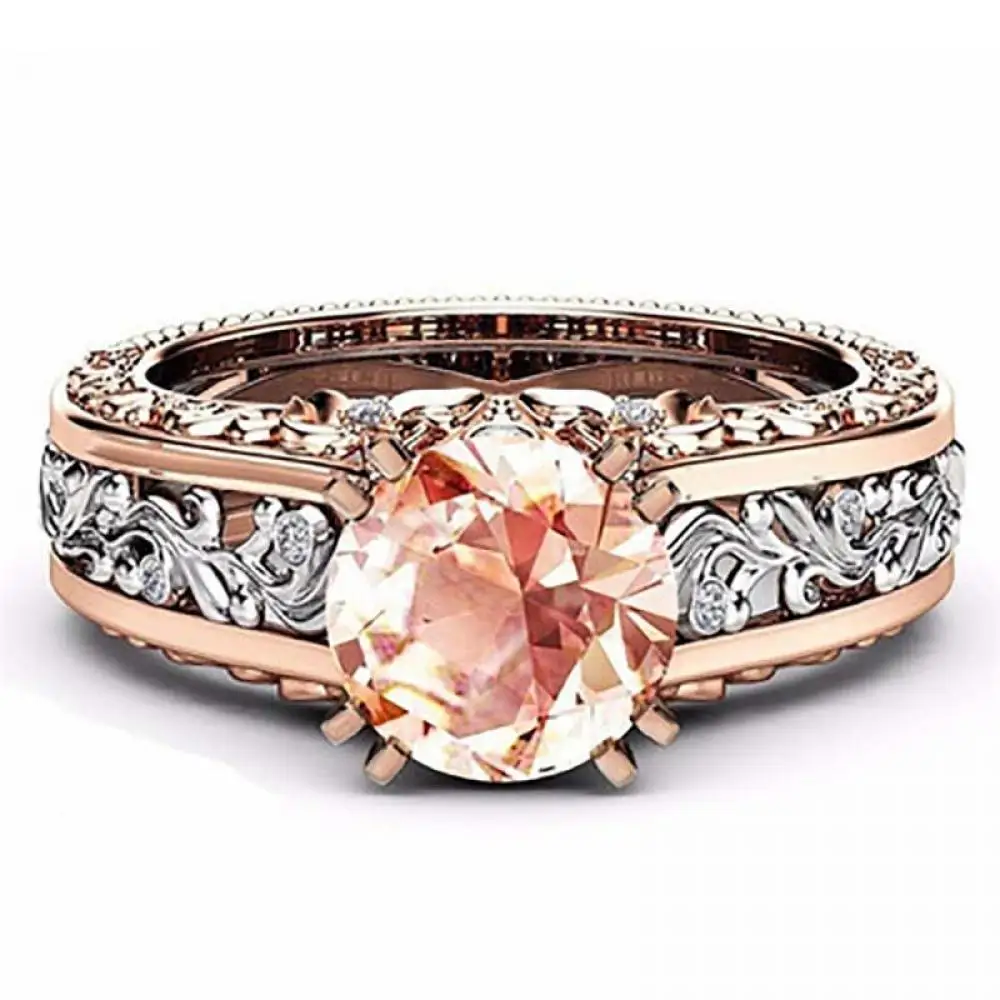 

New Fashion Rose Gold Color Separation Ring Elegant Personality Ladies Champagne Gemstone Casual Wedding Party Ring Jewelry