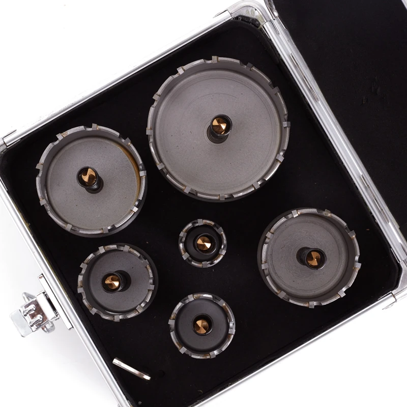 

6 шт./компл. 22-65 мм TCT набор сверл для кольцевой пилы резец из сплава карбида кобальтовой стали пластина из нержавеющей стали железный металл