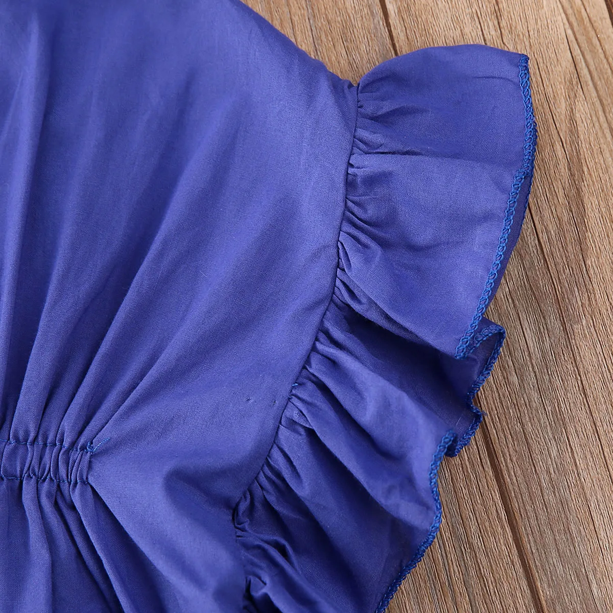 Новое летнее платье для маленьких девочек топы с оборками на рукавах пляжная