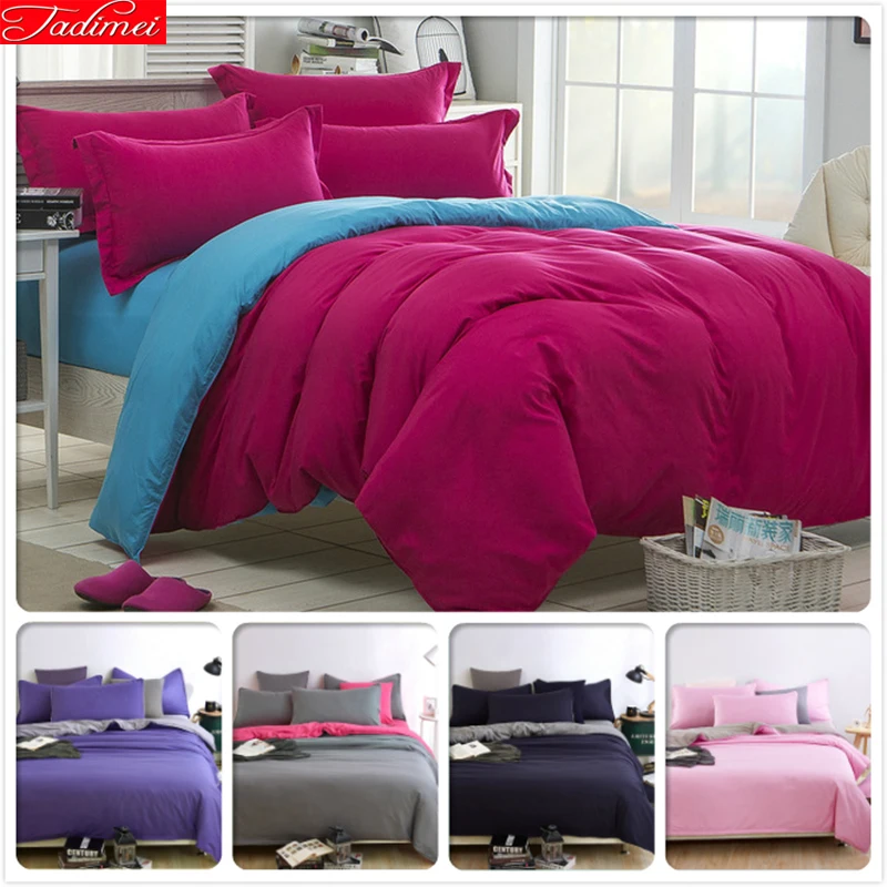 Red Pure Color AB Side 4pcs Bedding Set 1.5m 1.8m 2m 2.2m Bed Sheet Duvet Cover Pillowcase Beds King Queen Double Size Bedlinens