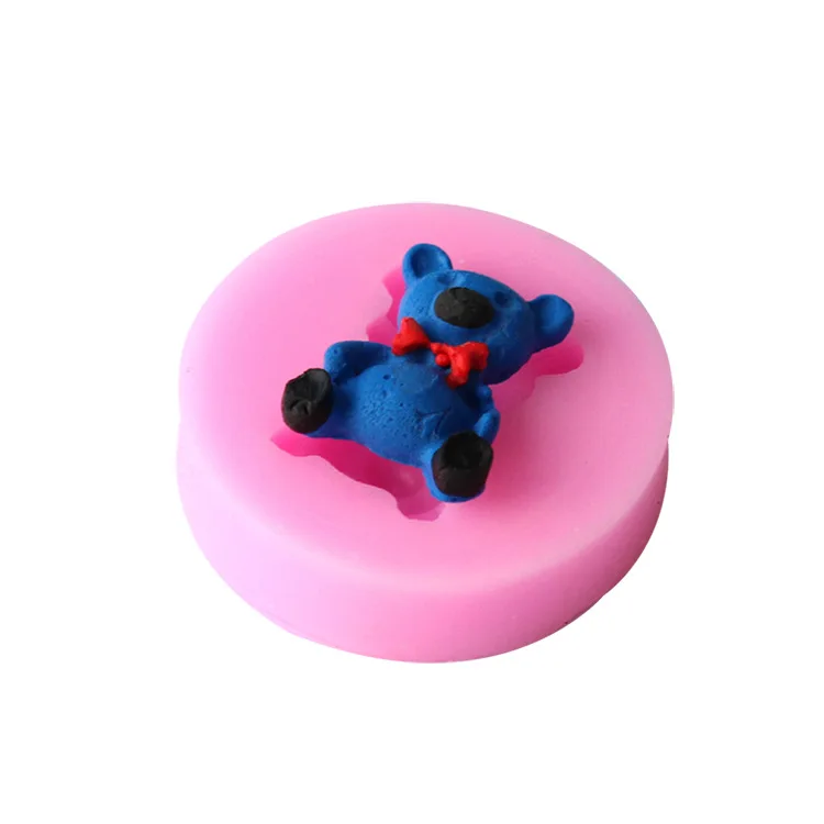 

Kitchen DIY Lovely With Bowknot Dolls Bears 3D for Cake Decoration Liquid Silicone Tools Pastry mould Pudding Soap Ice Cube mold