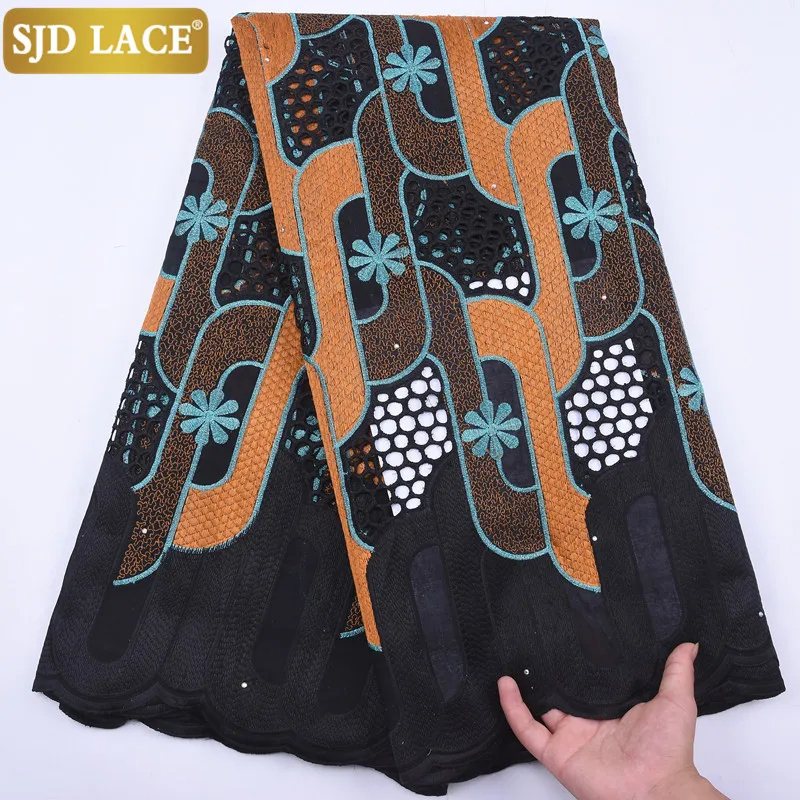 

SJD LACE 2020 Newest African Lace Fabric With Stones Eyelet Holes Swiss Voile Lace In Switzerland For Wedding Party Dress 1954B