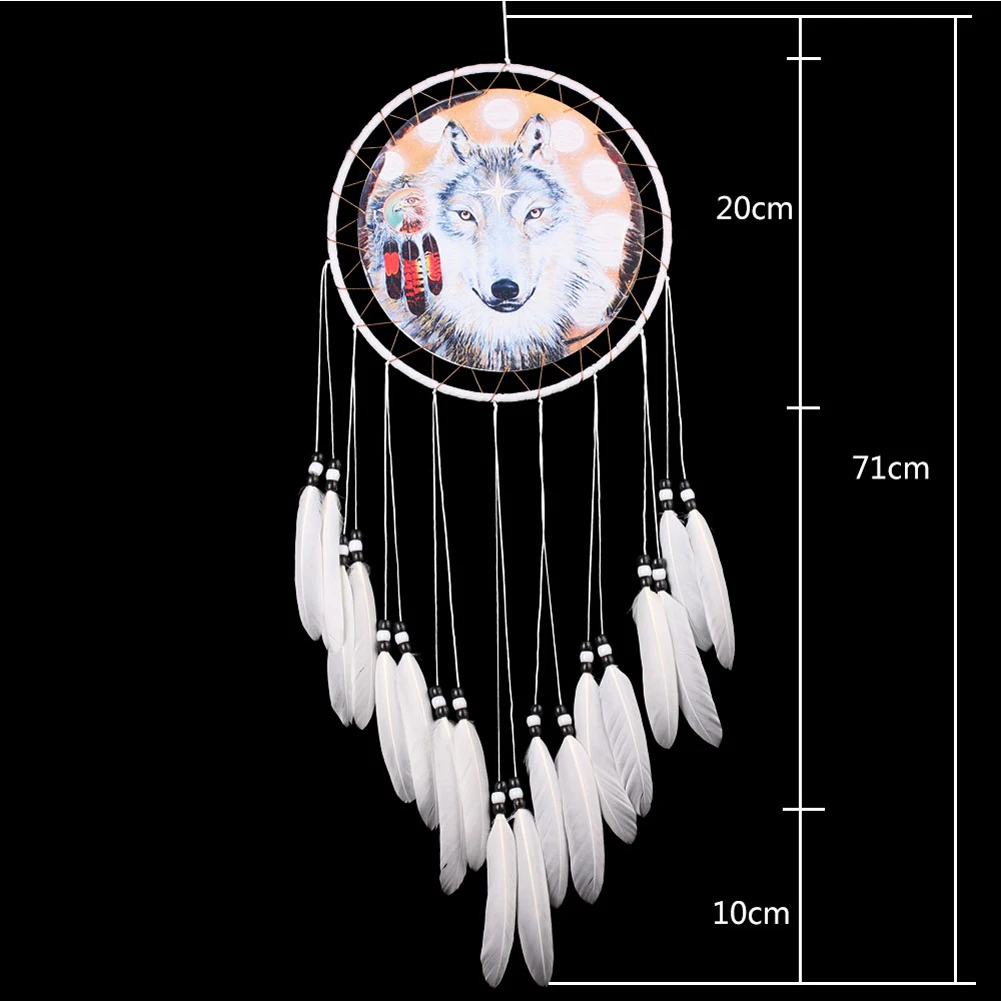 

Wolf Printed Dream Catcher Net Feather Bead Dreamcatcher Hanging Ornament decor dreamcatcher children room decoration girls room