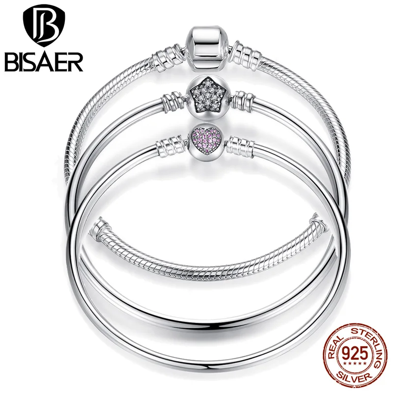 BISAER, новинка, 925 пробы, серебряная цепочка, браслет, звезда, кубический циркон, CZ, подходит для оригинального бренда, браслеты и ювелирные изделия HJS901