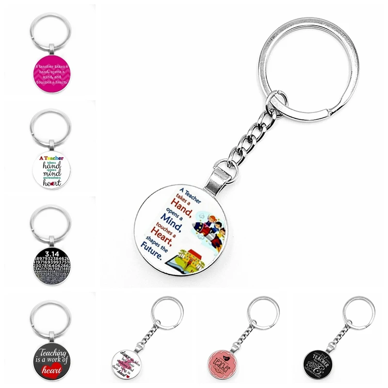 

2020 New Teacher's Day Art Gift Keychain Glass Convex Personality Pendant Keychain Gift