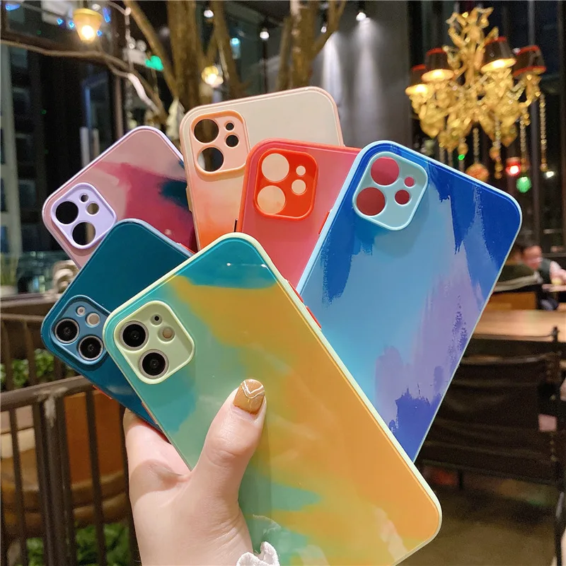 

Imitation liquid glass iphone 11 pro mobile phone case gradient iphone case 11 max contrast color fine hole hard shell iphone 8P