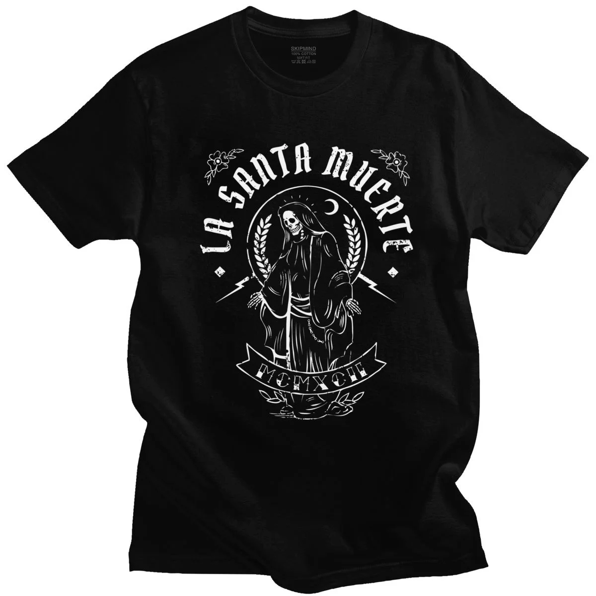

La Santa Muerte Tshirt Men Short Sleeve Saint Death T-shirt Goth Mexican Muertos Mother Skull Tee Top Cotton T Shirt Merchandise