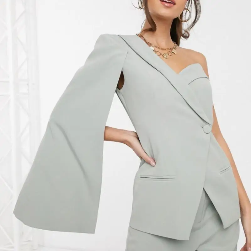 

Long Sleeve Women's Slim Suit Jacket Blazer Jacket Women Blazer One Shoulder Irregular Ladies Blazer Coat Single Button