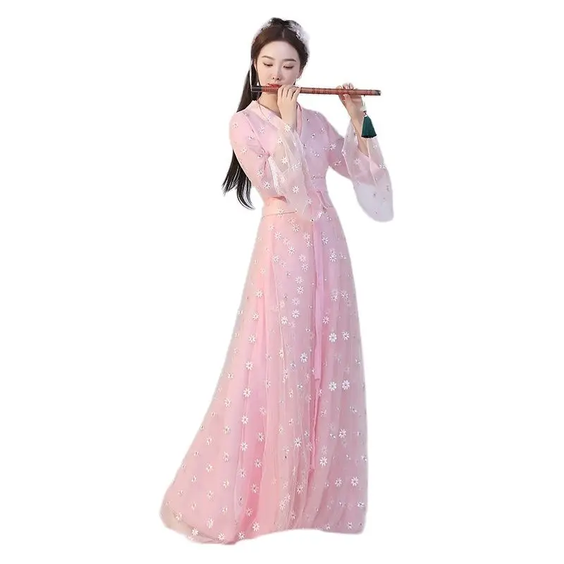 Косплей китайское традиционное платье hanfu Женский 2020 Новый розовый комплект Guzheng