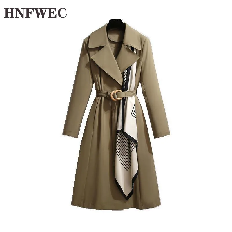 

Женский плащ с принтом, шарф, Женская ветровка с поясом, свободные длинные женские пальто, темпераментный Тренч, осень V145