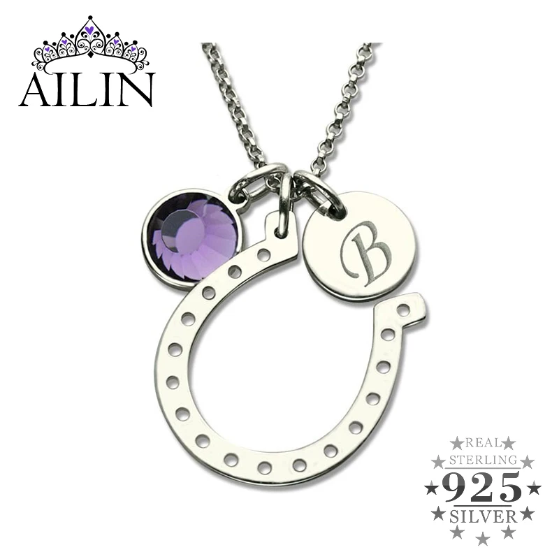 Ожерелье в форме подковы AILIN из серебра 925 пробы с гравировкой имени|horseshoe necklace