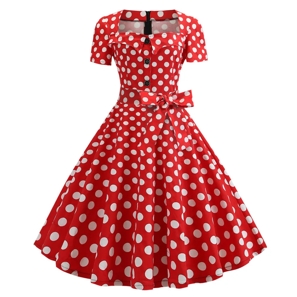 Women Summer Dress Elegant Retro Vintage 50s 60s Robe Rockabilly Swing Pinup Lady Dresses XXL Size Casual Party Vestidos