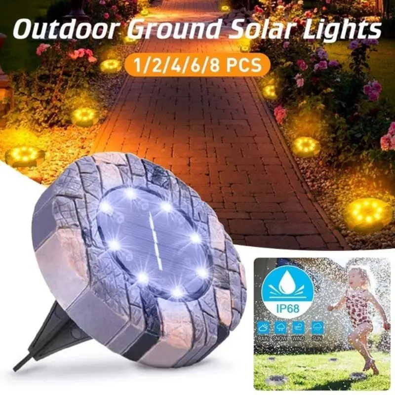 

8 Led Solar Powered Lights Outdoor Ground Lights Outdoor IP68 Waterproof Solar Garden Lights For Pathway Yard Walkway Patio Lawn