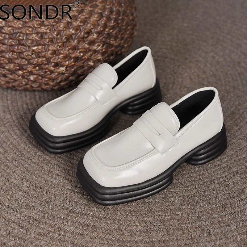 

Brand Design British Style Chunky Heel Platform Loafers for Women 2021 Patent Leather Square Toe Goth Shoes Women's Autumn Shoes