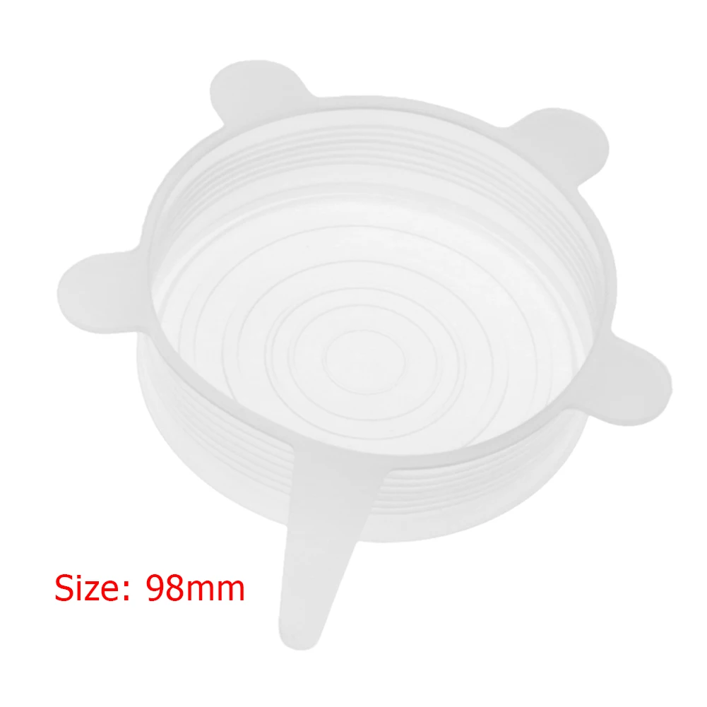 1pc white 98mm 1/4/6 шт многоразовые силиконовые Обёрточная бумага прокладка крышки Еда свежие Обёрточная бумага крышки стрейч Обёрточная бумага печать крышка для домашнего хранения Кухня инструменты - Цвет: 1pc white 98mm
