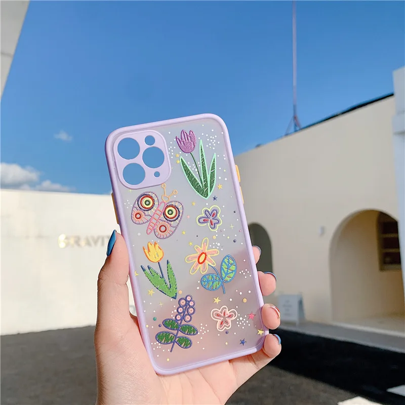 luxury star flower for iphone 12 7 8 plus case 11 pro max x xr xs max floral transparent case matte bumper pctpu back cover free global shipping
