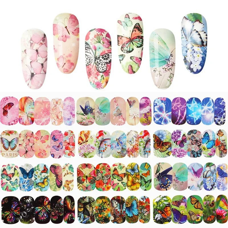 12 листов/набор бабочки для дизайна ногтей|Стикеры и наклейки| |