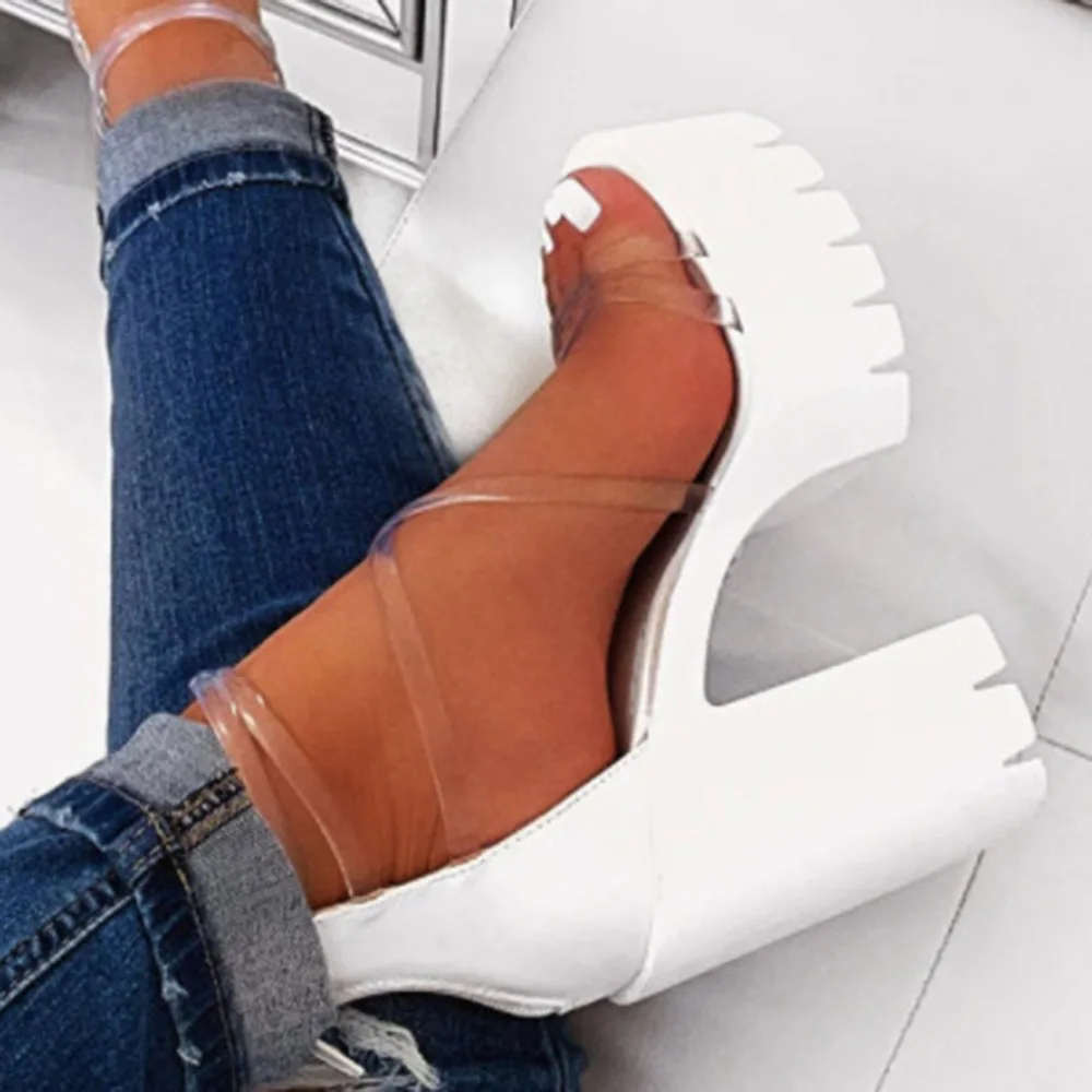 

Wedding Party Platform Chunky Heel Non-slip Sandals Summer Plus Size Shoes Transparent Gladiator Heel Sandals Shoes Women 2021