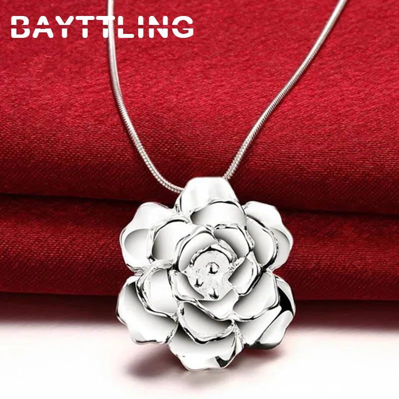 

BAYTTLING Silver Color Exquisitely Carved Flower Pendant Necklace For Woman Beautiful Birthday Gift Engagement Jewelry