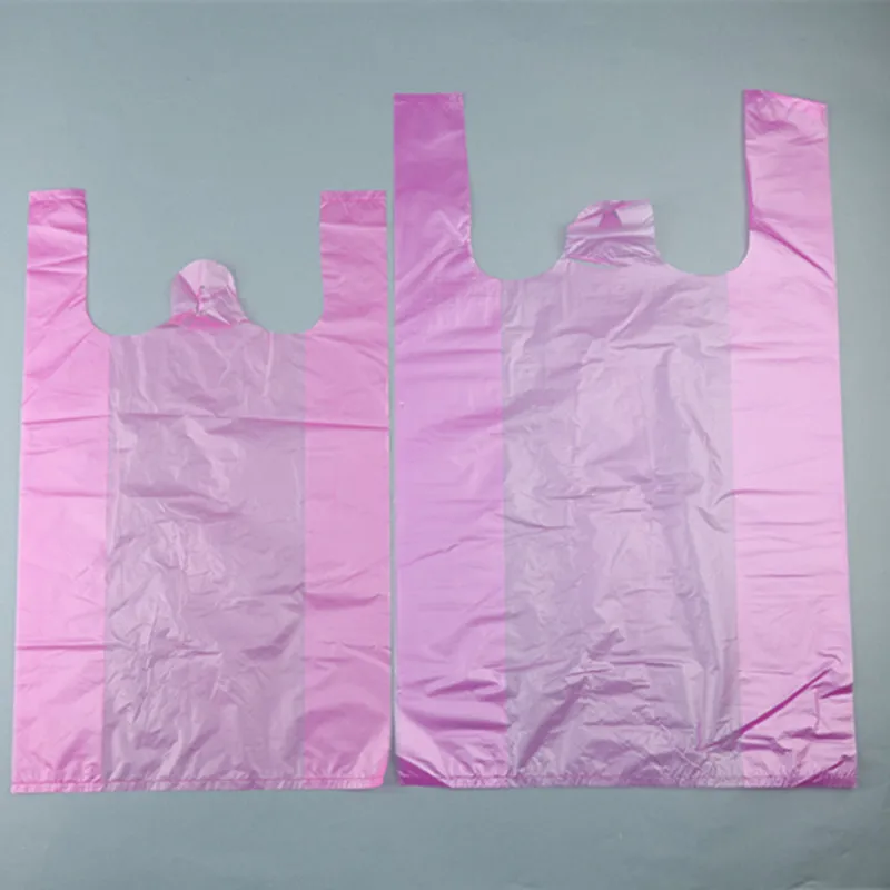 

100pcs Pink Plastic Bag Supermarket Grocery Shopping Disposable with Handle Convenient Bag Kitchen Storage Clean Garbage Bag