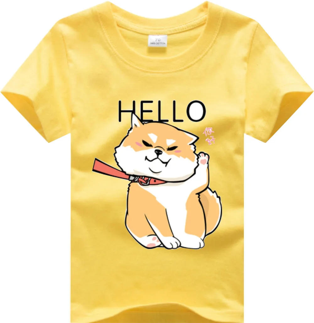 

Cute Cartoon T-shirts HELLO Dog Print Summer Boys Girls Tees Top Short Sleeve Tshirt Cotton White Pink Short Sleeve O-neck
