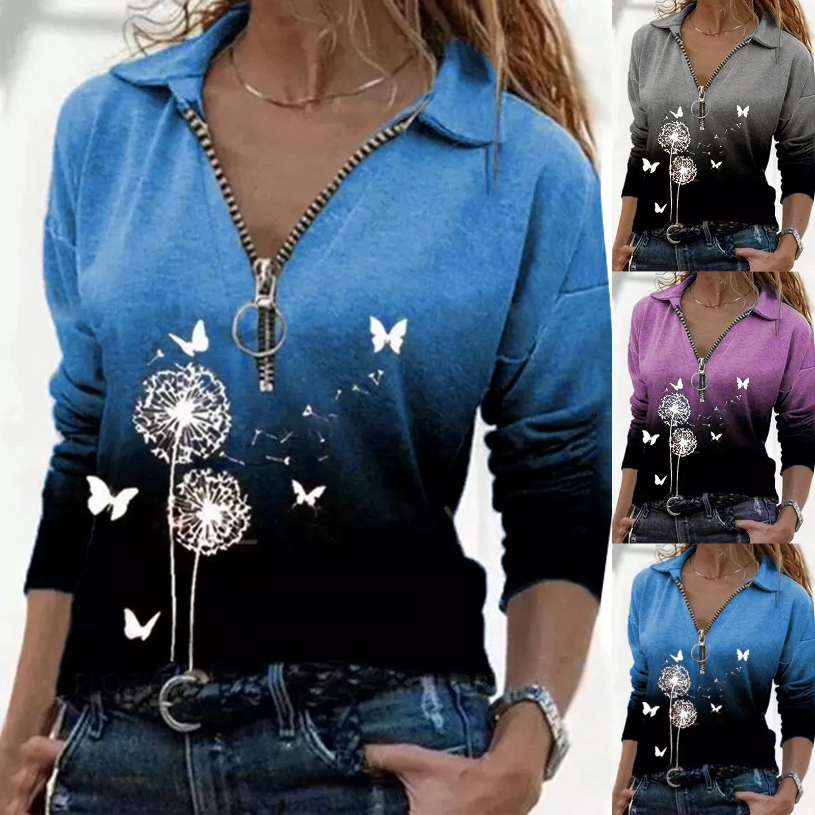 

Женская модная двухцветная блузка на молнии с длинными рукавами и завязками, Женский Свитер Y2k Blusa De Frio Feminina 726 # Q