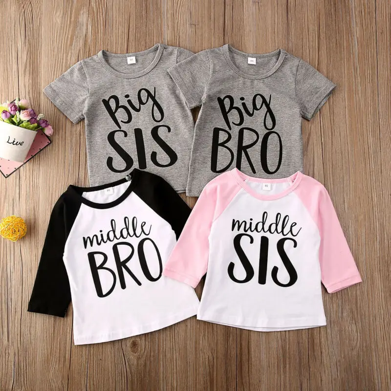 

Fashion Big Middle Sister Brother Baby Boy Girl Clothes Kids Cotton Long Sleeve Letter Tops T-shirt Autumn Outfits