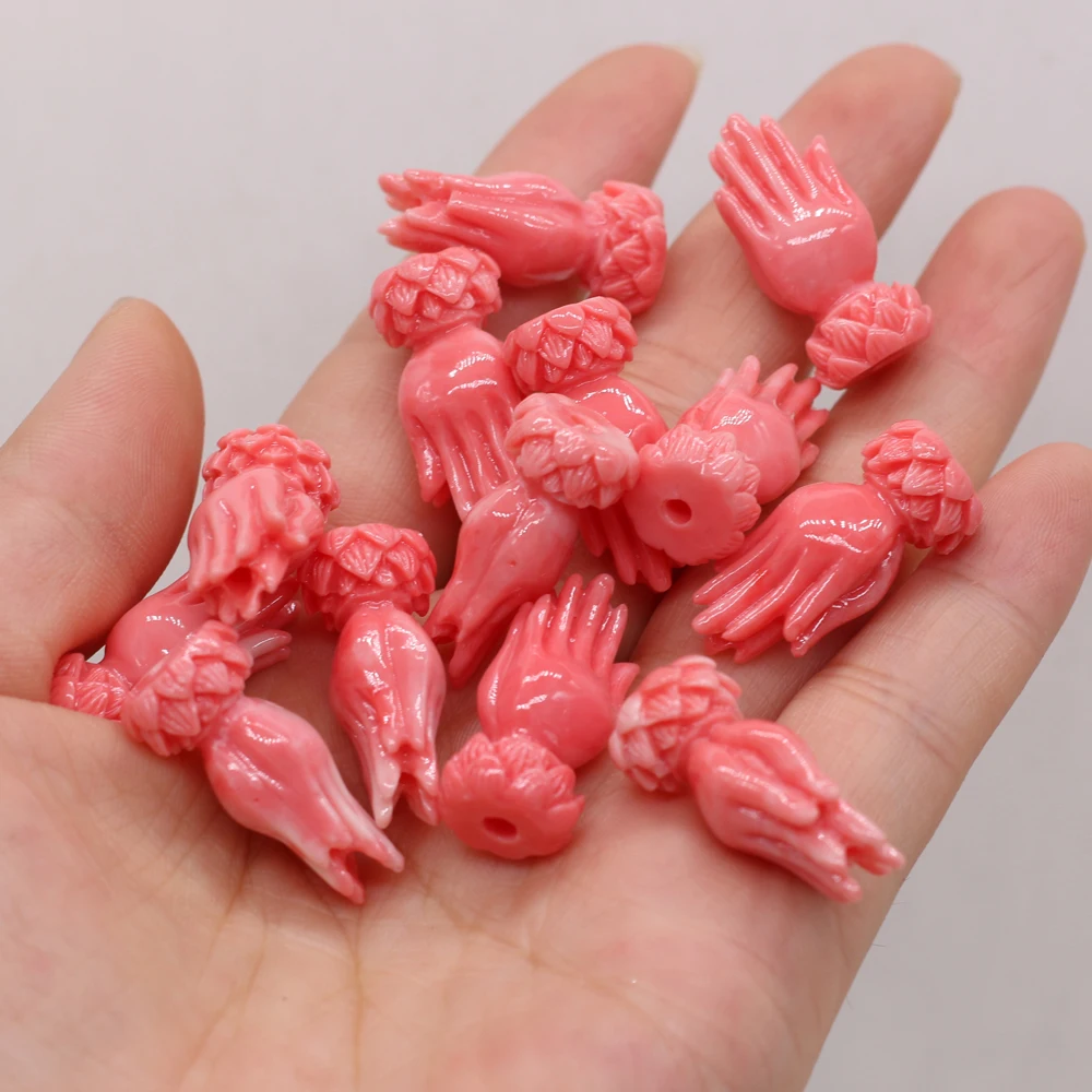 

2021 New Red Coral Through Hole Loose Beads Hand Shape DIY Personalized Necklace Bracelet Earring Jewelry Bead Gift Making