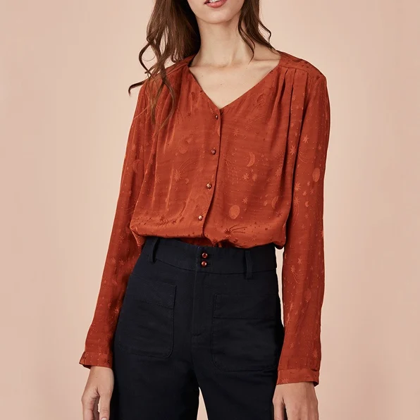 

Autumn Spring and New V-neck Long-sleeved Shirts Fashion All-match Shirt Loose