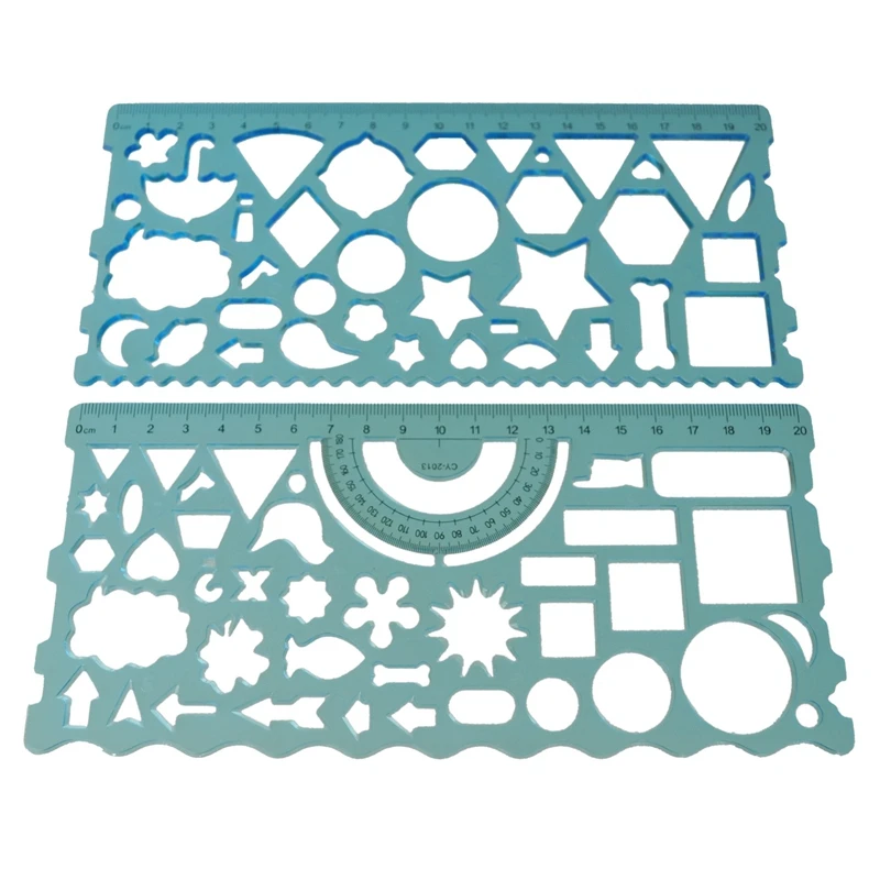 

2 Pcs Color：green;orange;red;blue(send randomly) Plastic Hollow Students Geometric Template Student Ruler Set