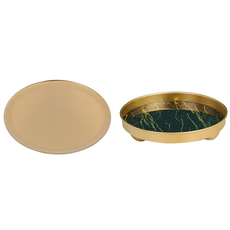 

Gold Storage Tray Round Dish Fruit Tea Tray With Nordic Light Luxury Iron Art Simple Marbled Metal Fruit Tray, L