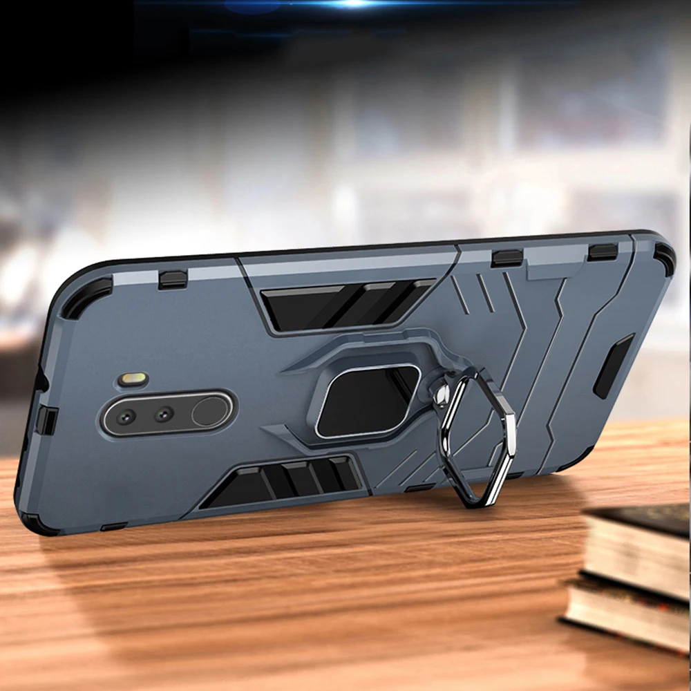 for pocophone f1 case armor pc cover finger ring holder phone case for xiaomi poco phone pocofone f1 cover shockproof bumper free global shipping