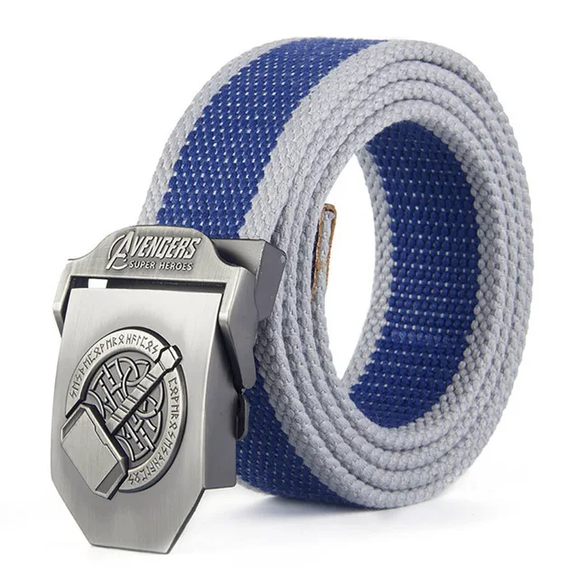 Blue strip Новинка, мужские ремни с пряжкой Thor Hammer, высокое качество, ремень на талию Мстителей для мужчин, повседневный стиль, тактический ремень в полоску для джинсов - Цвет: Blue strip
