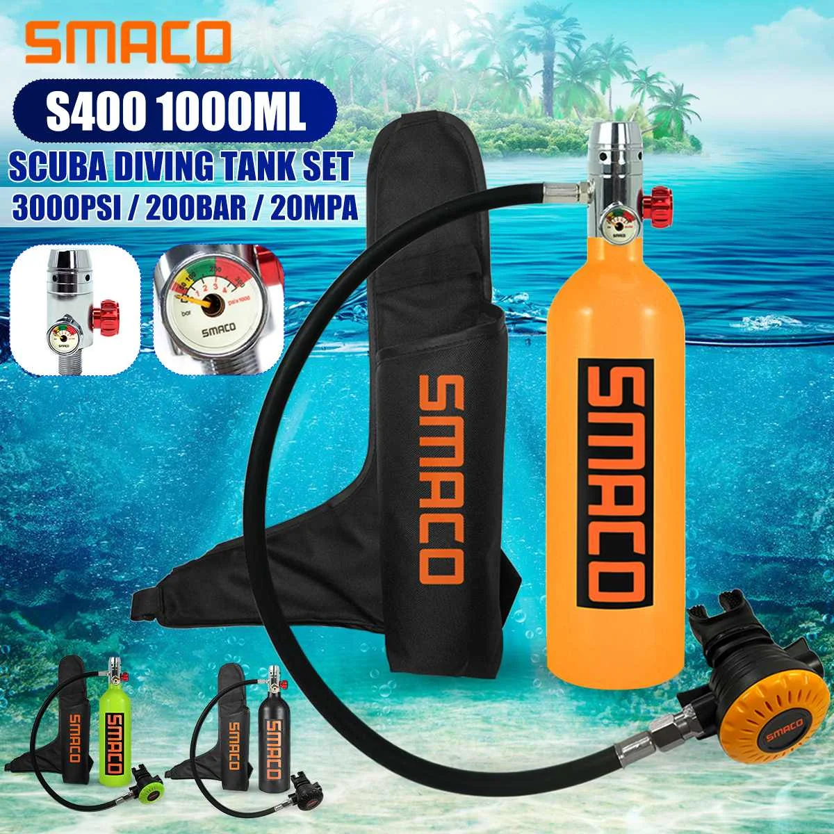 

SMACO 1L Scuba Oxygen Cylinder Underwater Diving Set Air Oxygen Tank With Adapter & Storage Box Diving Set equipment