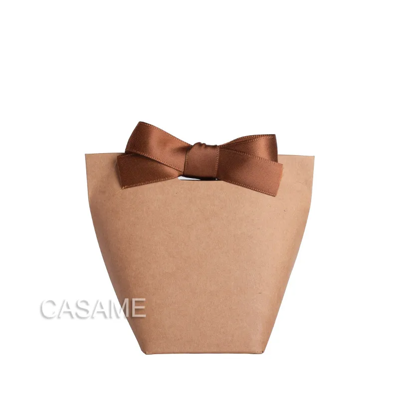 small Brown Blank 6 шт. черная белая крафт-бумага, сумка бронзовая французская "Мерси", подарочная упаковка, сувенир для свадебной вечеринки, конфетные пакеты с лентой - Цвет: small Brown Blank