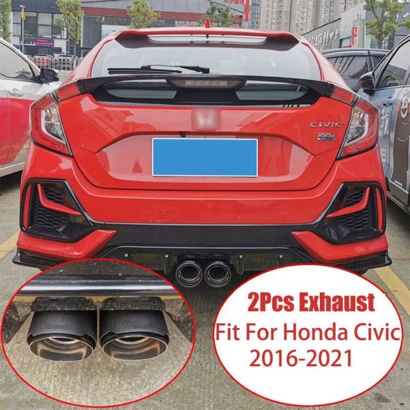 

High Grade Carbon Fiber+Stainless Steel Tail Exhaust Pipe Straight Muffler Edge End Tips Fit For Honda Civic 10th 2016-2021