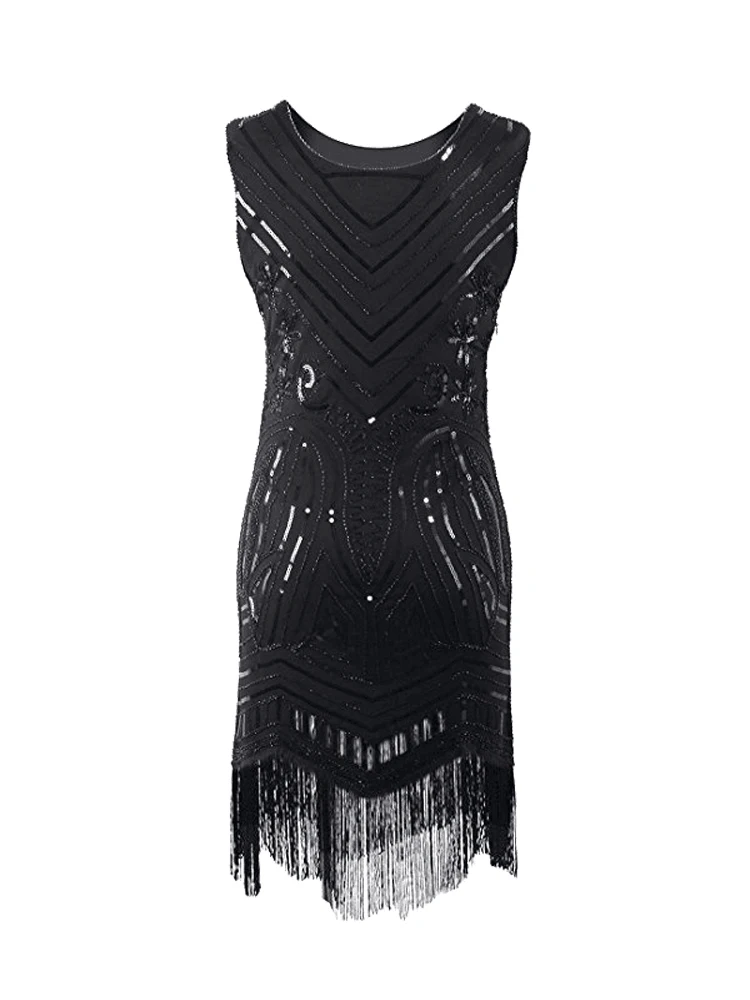 

Black 1920s Vintage Sequin Cocktail Party Fringed Dress 20s Great Gatsby Flapper Dress Gabster Fancy Costumes Latin Dance Dress