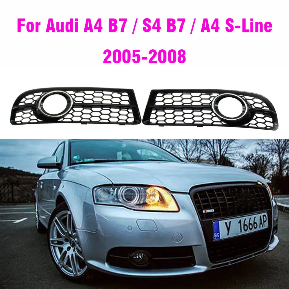 Glossy Black Chrome Honeycomb Lower Fog Light Grille For Audi A4 B7 S4 B7 A4 S-Line 2005-2008 8E0807681F 8E0807682F
