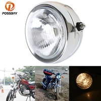 possbay motorcycle headlight for suzuki gn 125 harley honda bmw chrome metal motocicleta highlow beam head lamp