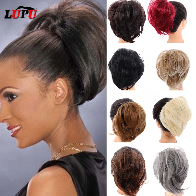 LUPU Short Synthetic Straight Chignon Hair Bun Elastic Band Scrunchies Tail Hairpiece For Women Tails Natural False Fake Hair